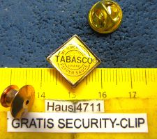 TABASCO PEPPER SAUCE PIN KLEIN FEIN GOLDIG mitSECURITY-CLIP