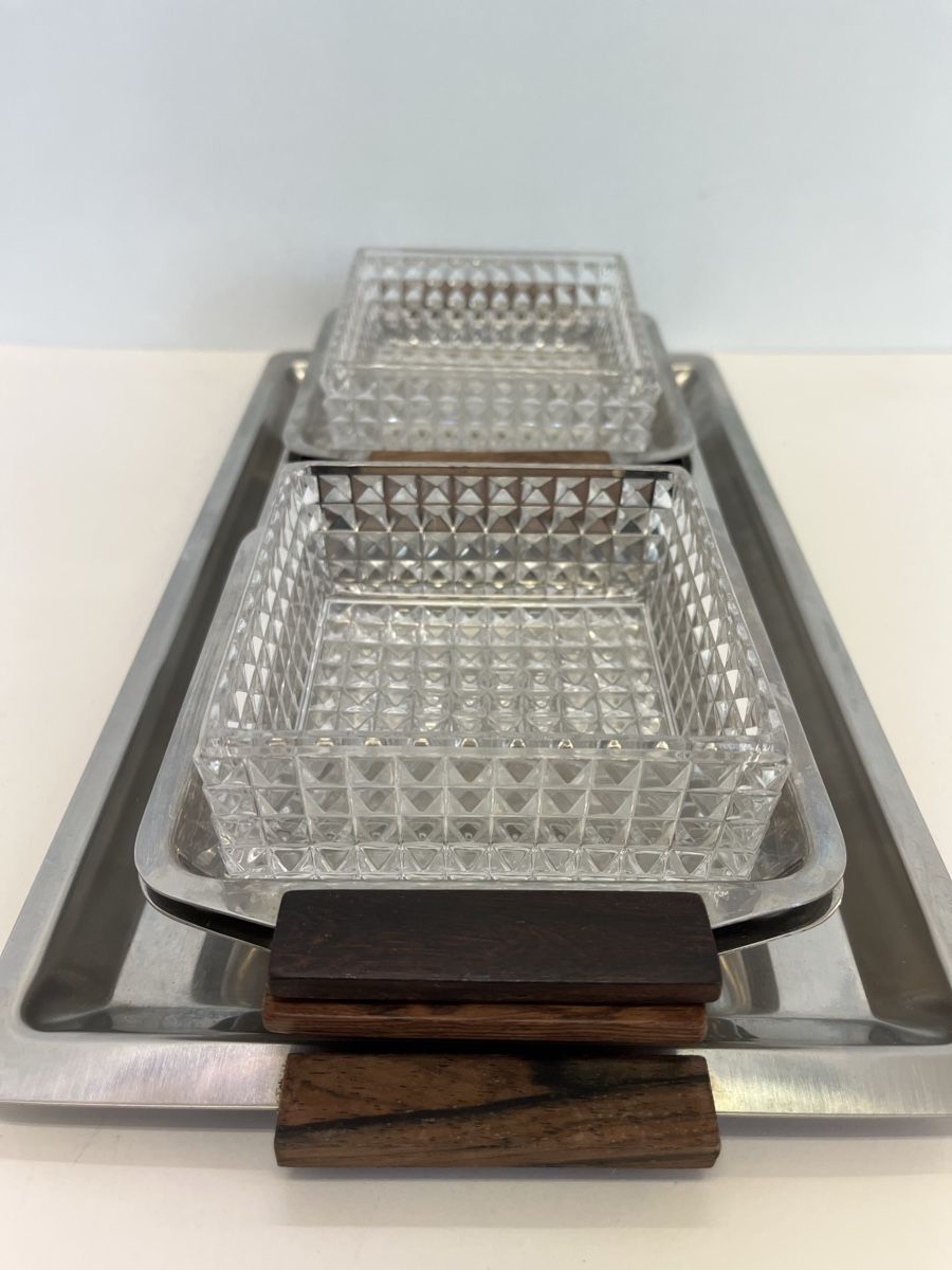 Servierplatten: Tablett Set Metall Glas Retro – Gebraucht aus Zürich von sluty 7