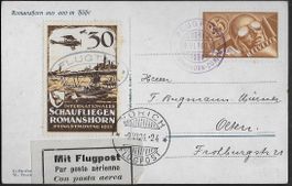 1924 Flug AK Romanshorn-ZH Einzelfrank F6 + VIGNETTE ab 1.-