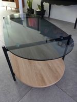 Table basse acheter chez Pfister ovale verre fumé et bois