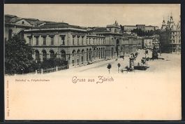 Zürich, Strassenpartie mit Litfasssäul