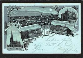 Lithografie Gruss aus Linz , 5 Heller Marke
