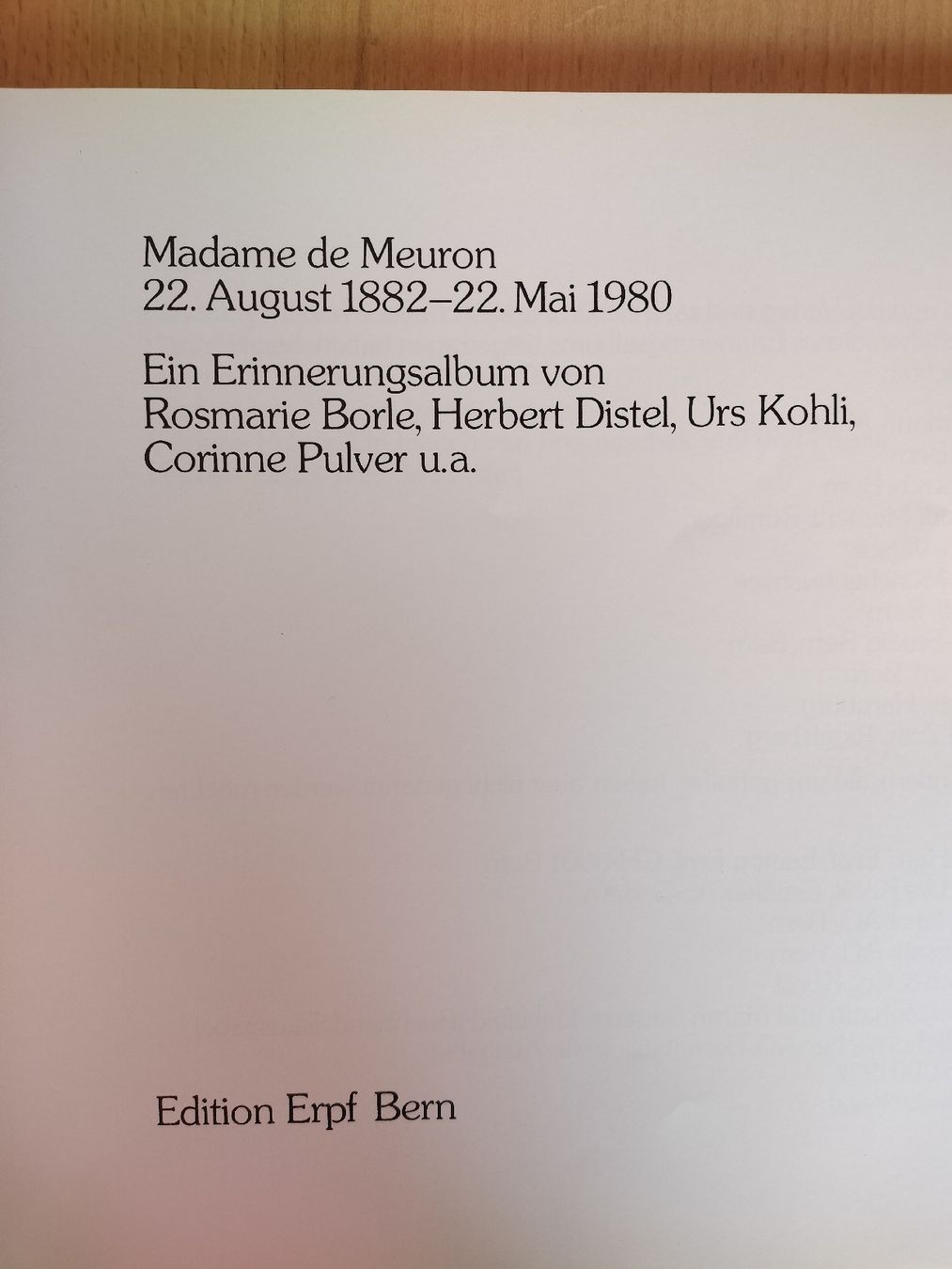 Bücher: Erinnerungsalbum, Madame de Meuron – Gebraucht aus Schwanden Sigrisw von cadieux71 2