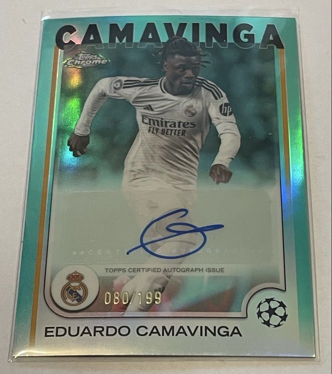 Carte Topps Eduardo Camavinga Real Madrid 2024-25 - 3/5, Near Mint, Autographe Sticker