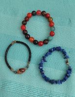 3er Set Armbänder, Edelstein, Leder, Sommer-Look, Top!