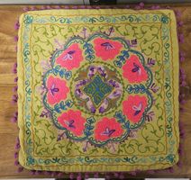 Indische Kissenabdeckung grün bestickt 40x40 cm