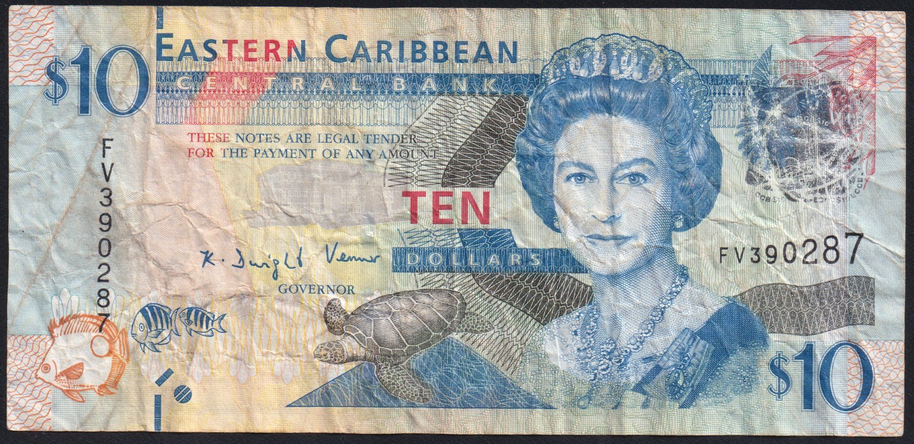 Banconote: Eastern Caribbean Staates 10 Dollars 2012 – Usato da Brugg AG venduto da banknoten_muesli