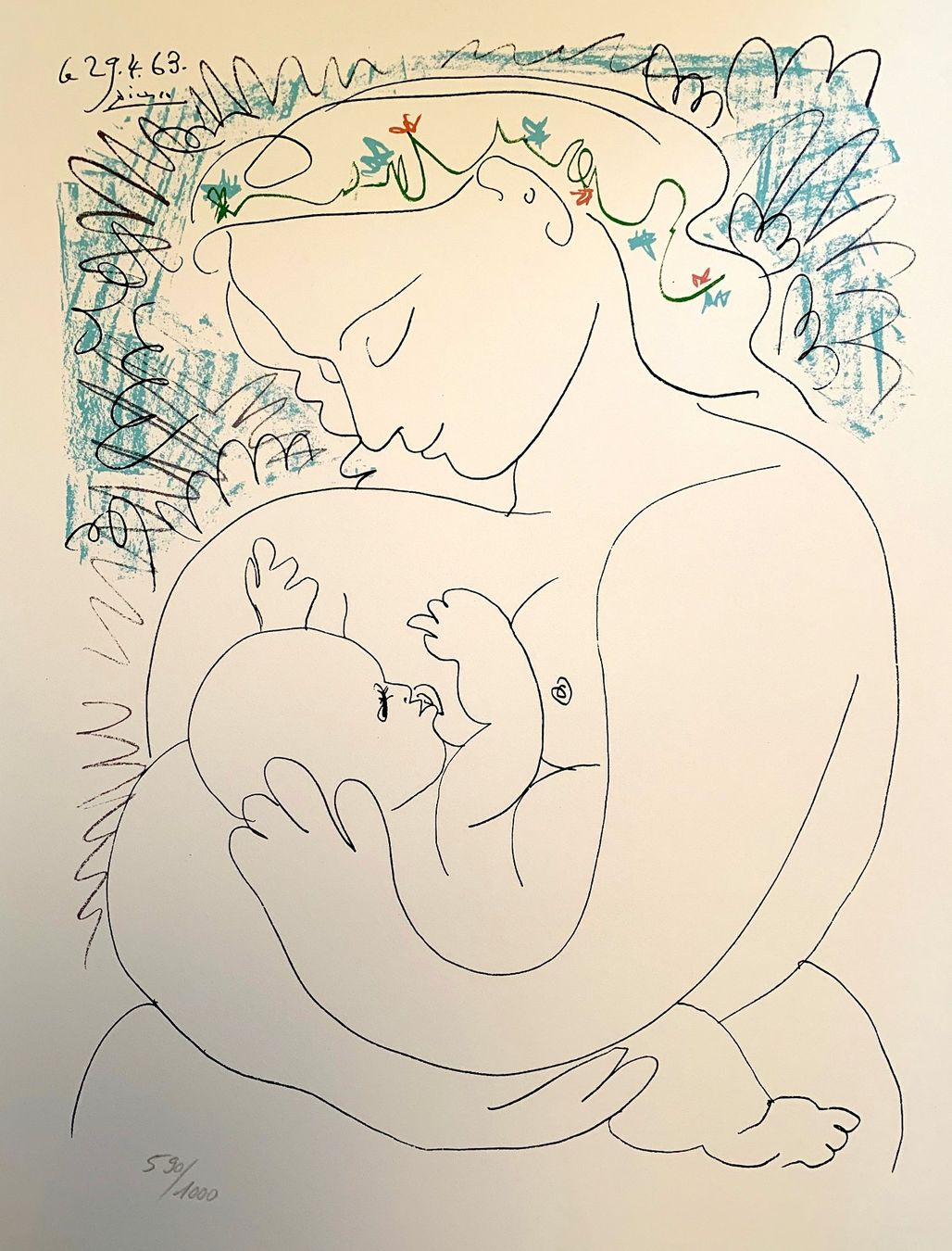 Grafiken & Lithographien: Pablo Picasso    "Maternité"    29.4.63    Lithographie – Gebraucht aus Nennigkofen von Sommersonnen 1