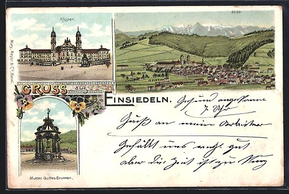 Cartoline postali: Litho Einsiedeln, Teilansicht, Kloster,  – Usato da Berlin venduto da bartko-reher