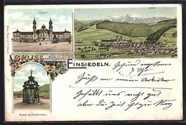 Litho Einsiedeln, Teilansicht, Kloster, 