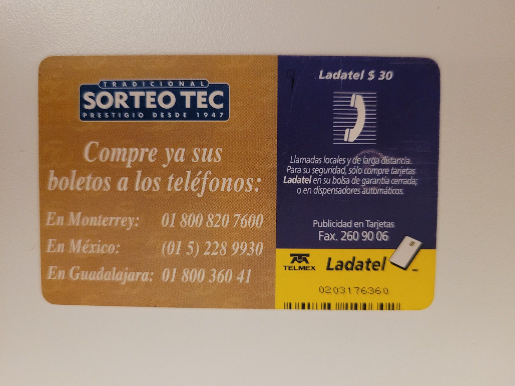 Telefon- & Taxkarten: Telefonkarte Mexiko ladatel sorteo tec – Gebraucht aus Inwil von Flower2325 1