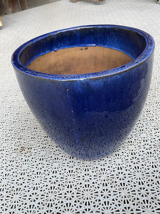 Blumentopf Terrakotta blau glasiert winterhart DM 38 cm Kaufen auf