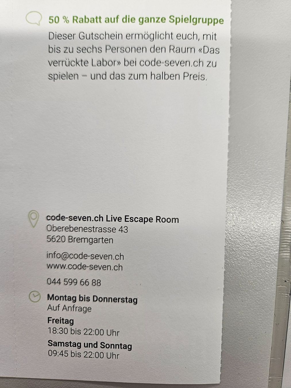 Buoni: ESCAPE ROOM Bremgarten – Usato da Uezwil venduto da Jasmin_ 1