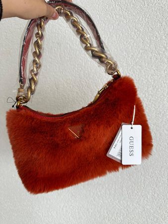 Guess Handtasche Faux Fur Orange Neu mit Etikett
