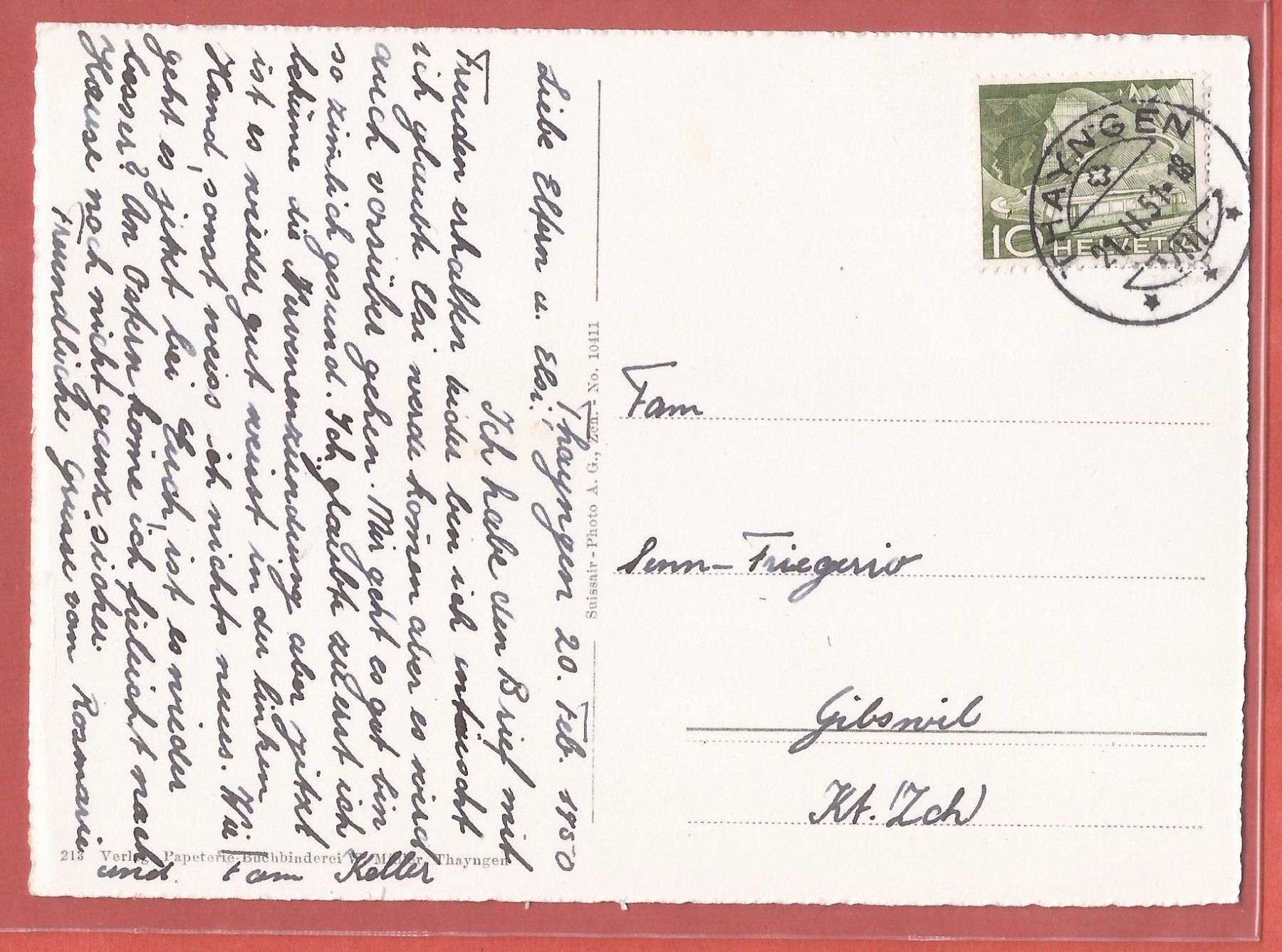 Ansichtskarten: Thayngen - Flugaufnahme 1951 – Gebraucht aus Fislisbach von Porano 1