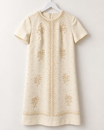 Vintage Robai Kleid, Gr. 40, Creme mit Perlenstickerei