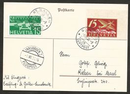 Flugpost Schweiz 1935 St. Gallen Innsbruck Luftpost Erstflug