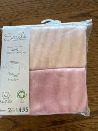 Lot de 2 bodies bébé Smile, taille 86 - 92 Neuf