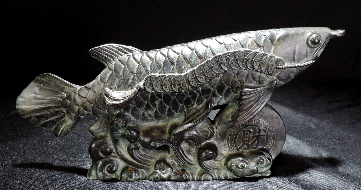 Statuette: Feng Shui Glücksfisch Statue, Drachenfisch aus Bronze – Usato da Duggingen venduto da roterbambus 2