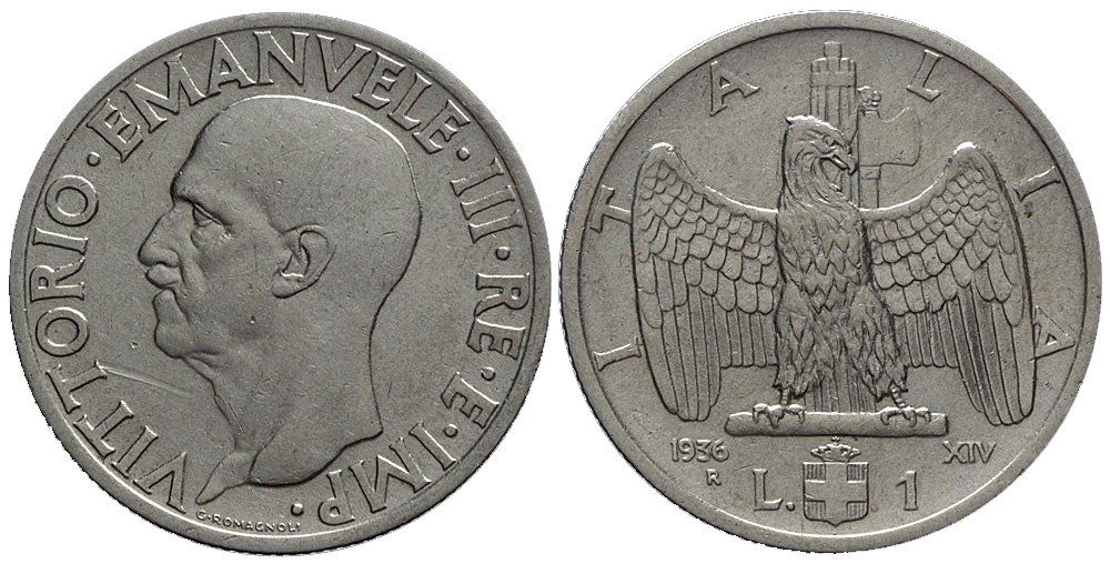 Tutti le monete: Italien, 1 Lira 1936 – Usato da Chiasso venduto da Novamarketing