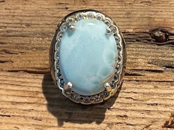 Ringe: Design Ring in Sterlingsilber mit grossem Larimar, Gr. 55.5 – Gebraucht aus Luzern von S.Kern01