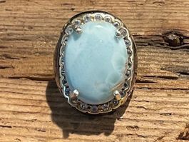Design Ring in Sterlingsilber mit grossem Larimar, Gr. 55.5