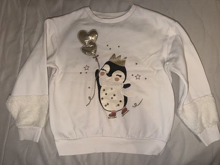 Pullover C&A weiss mit Pinguin-Motiv Grösse 134 cm