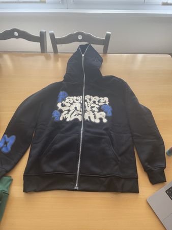 Sweat zippé noir imprimé graffiti "Sorry Can't Hear"