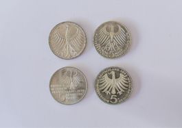 3 deutsche 5-DM-Gedenkmünzen und 1 Silberadler – 625er Silbe