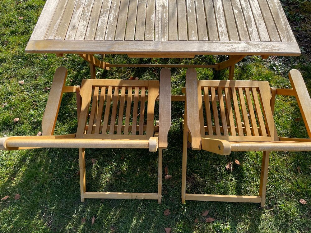 Holz Gartenset Klapptisch mit 4 Klappstühlen Kaufen auf Ricardo