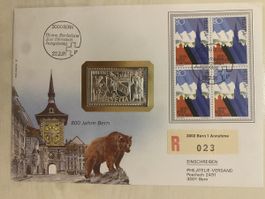 Silbermedaille Bern 800 Jahre mit Silber 999 Briefmarke