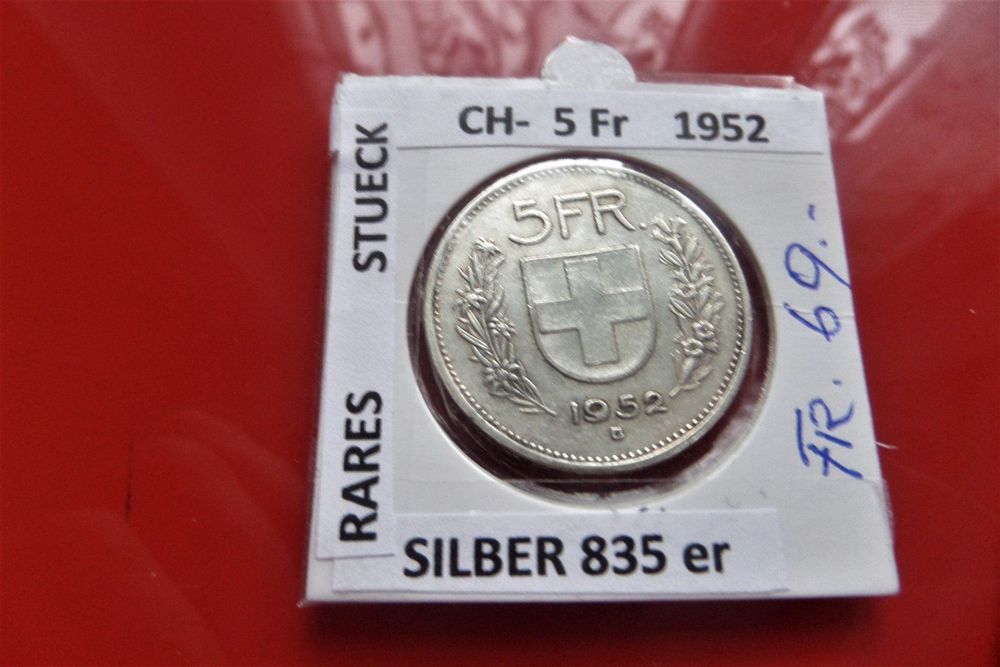 RARE CH- 5 Fr 1952 SILBER Münze ss-vorz | Kaufen auf Ricardo