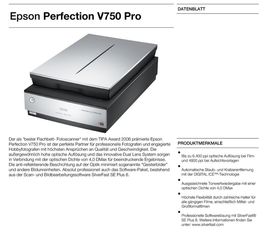 Profi Scanner A4 Epson Perfection V750 Pro inkl. Filmhalter Kaufen
