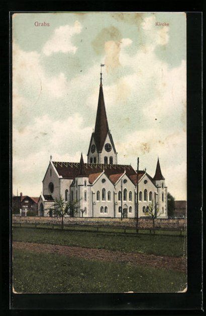 Cartoline postali: AK Grabs, Totalansicht der Kirche, 1916 – Usato da Berlin venduto da bartko-reher