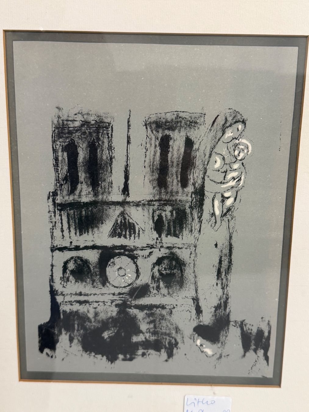 Grafica & Litografie: MARC CHAGALL 1955 Lithographie NOTRE DAME IN GRAU – Usato da Basel venduto da PAUL_ART 3