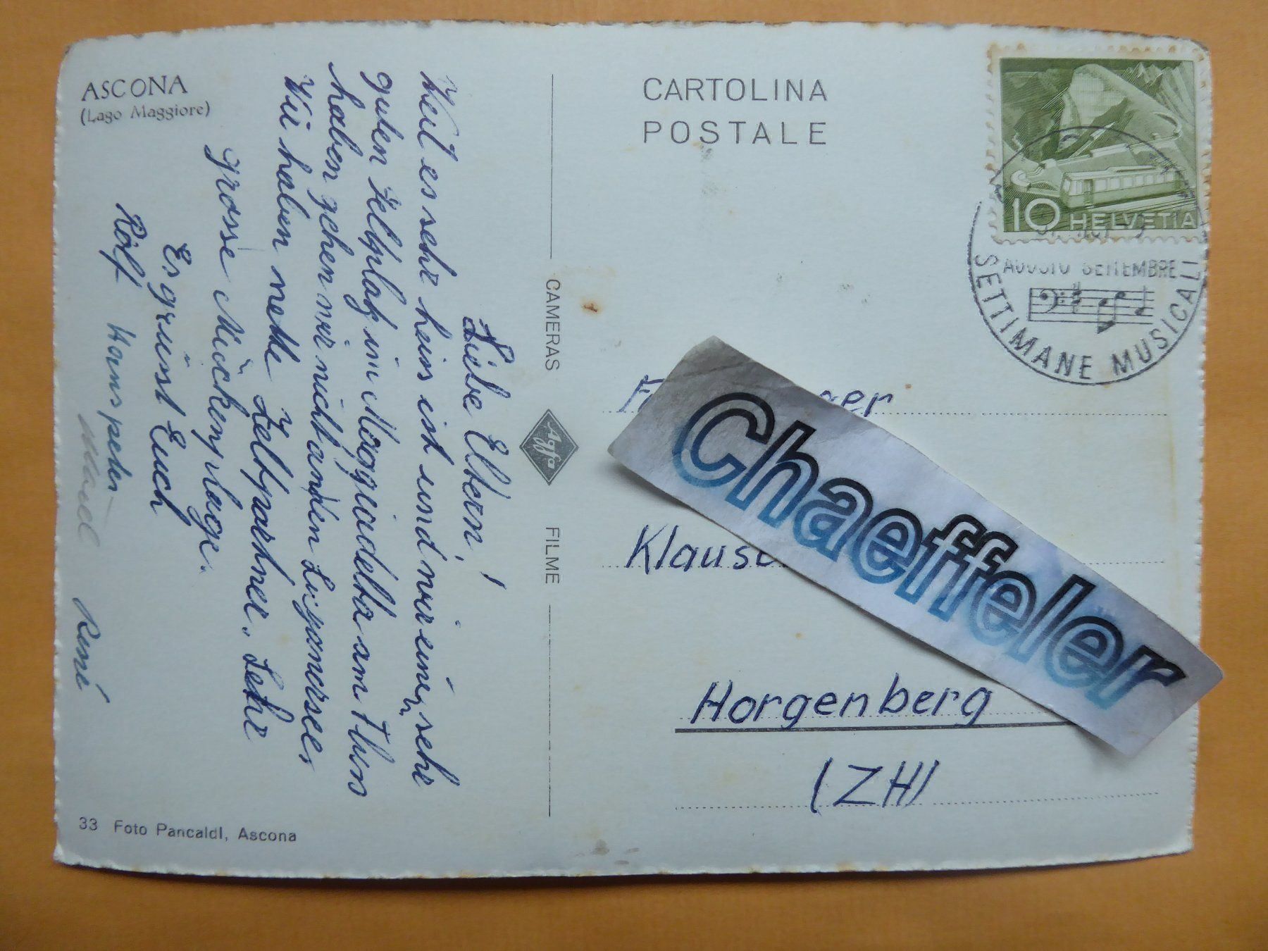 Cartoline postali: ASCONA ( Lago Maggiore ) – Usato da Zürich venduto da Chaeffeler 1