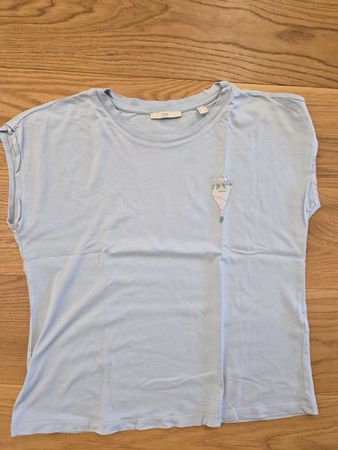 EDC Damen T-Shirt, Grösse L, Hellblau mit Stickerei