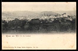 AK Wyl /St. Gallen, Gesamtansicht mit Bergen und Fernblick