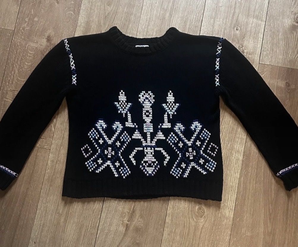 Pullover & Sweatshirts: Pull en maille noir avec motif hivernal brodé, taille M – Neu (gemäss Beschreibung) aus Yverdon-les-Bains von mat_tv6q