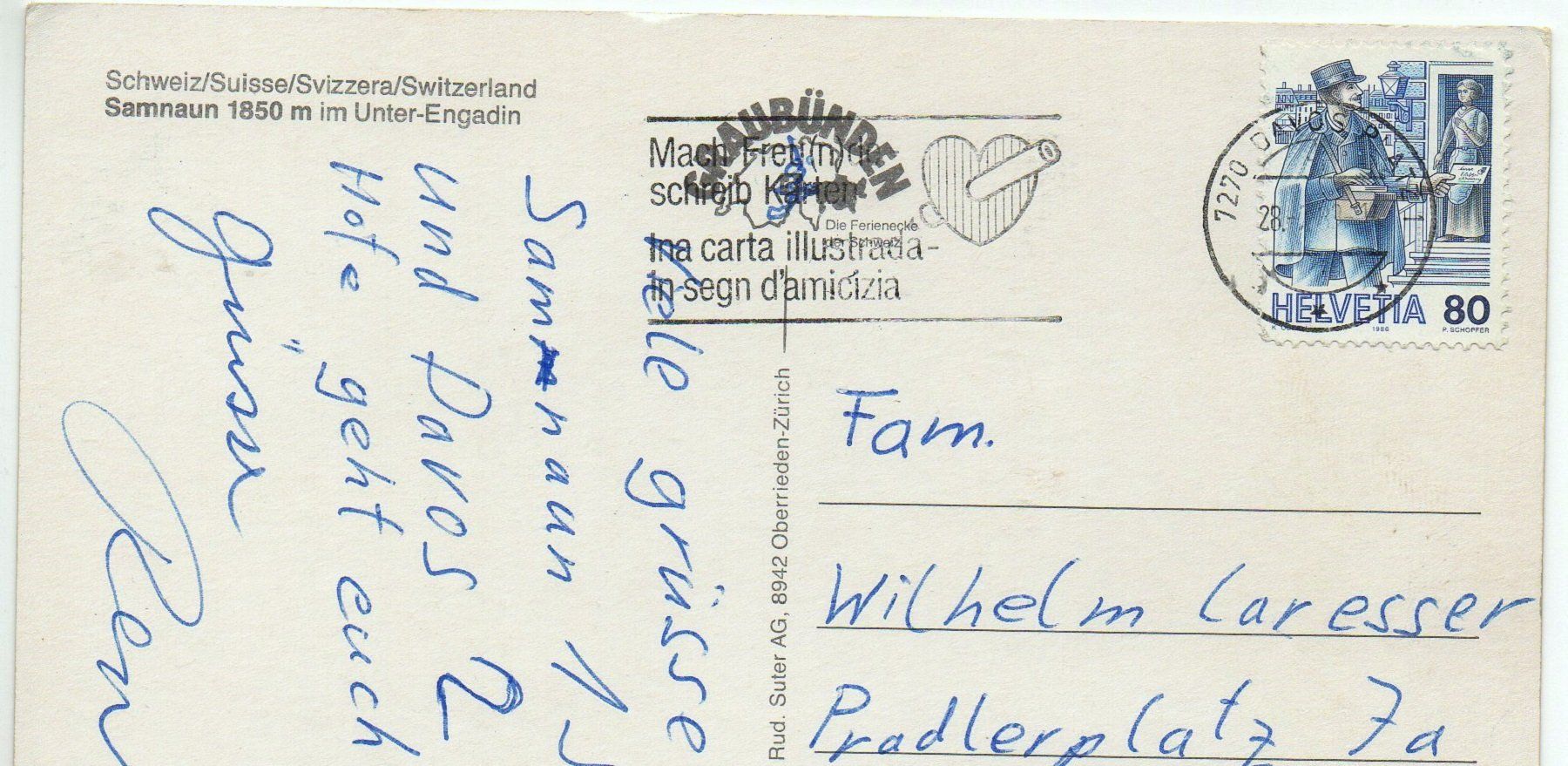 Cartoline postali: Gruss aus SAMNAUN – Usato da Jona venduto da philajona 1