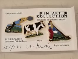 Pin Brosche Badge goldfarben, 3 Stk., lim. - Niklaus Troxler