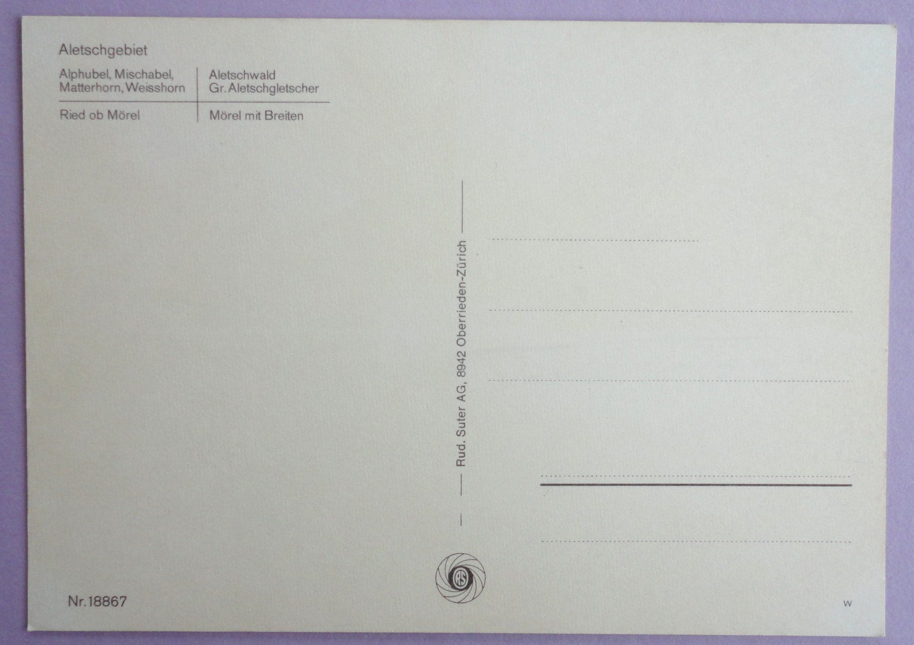 Cartoline postali: Aletschgebiet, Ried-Mörel – Usato da Fétigny venduto da Billy2miny 1