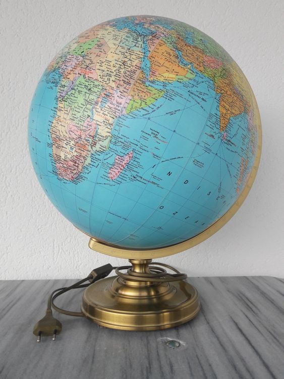 Meinposten Globus 17cm - Grau Gold Deko Weltkugel Mit Mangoholz Sockel