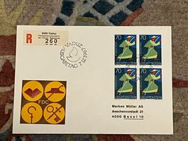 1 Erstagsbrief LI Einschreiben Viererblock 1967