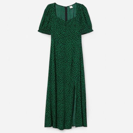 Green Black Floral Midi Dress 