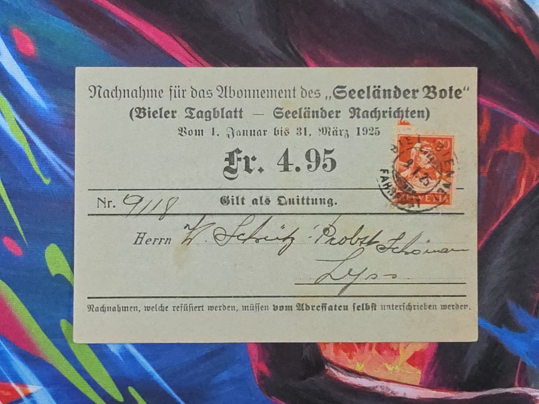 Tutti i francobolli: CL26 Document + Timbre Suisse 1925 – Usato da Cousset venduto da Patrick_Collections
