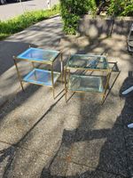 Edle 2er Set Gold Glas Beistelltische, Vintage Look!