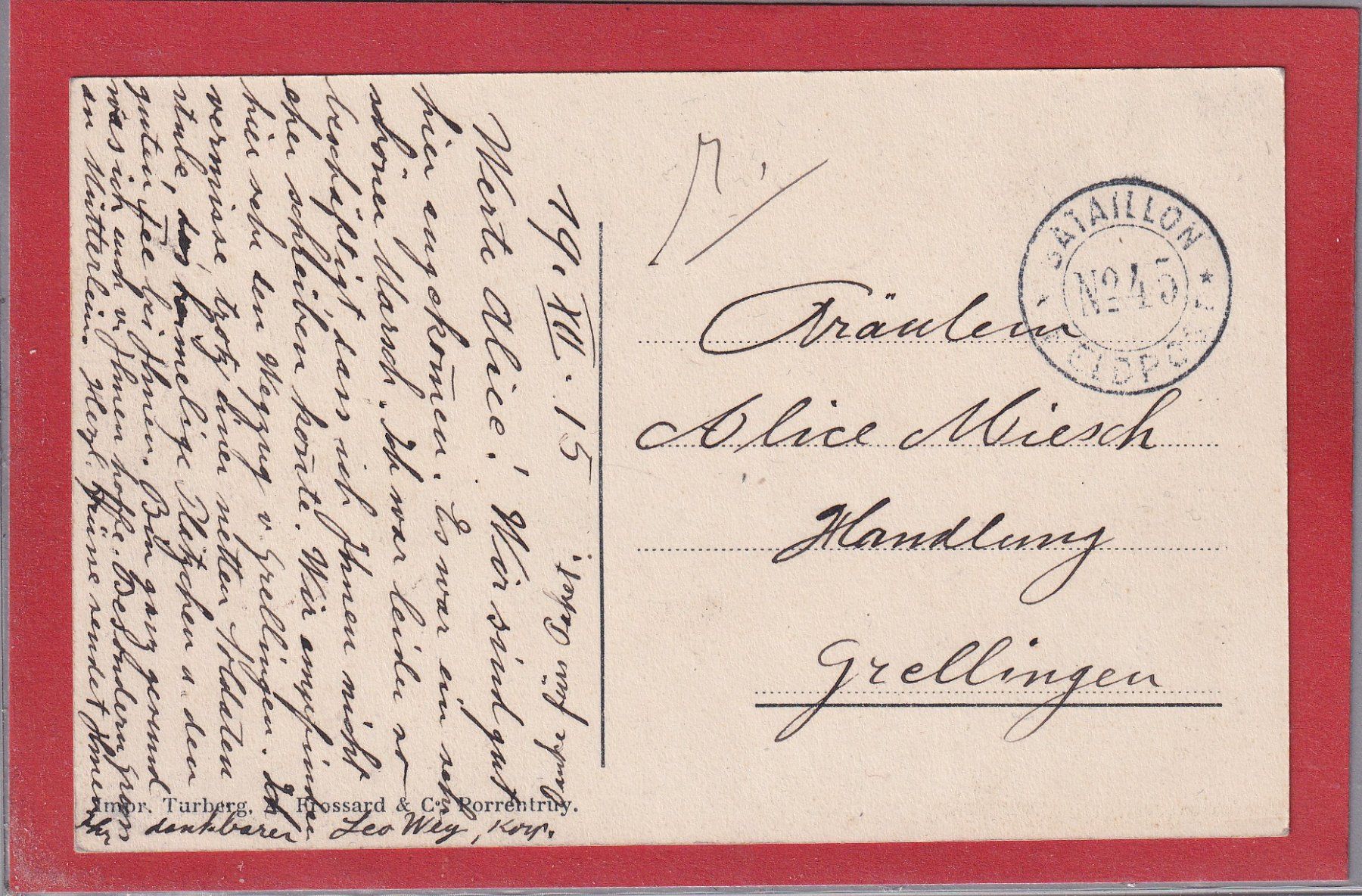 Cartoline postali: Bonfol - Gare - 1915 – Usato da Orvin venduto da Pyaeschli 1