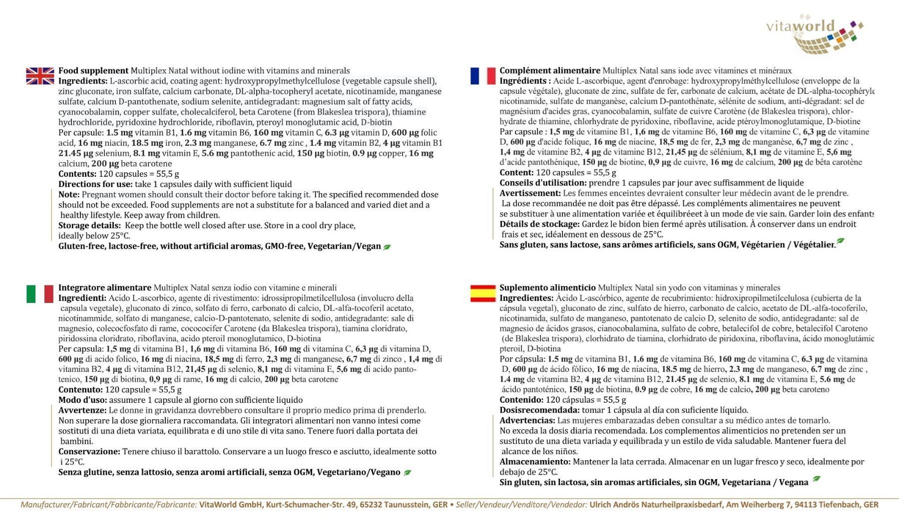 Alimentazione, Vitamine & Minerali: Multivitamin Natal ohne Jod 120 Kapseln – Nuovo e nell'imballaggio originale da Tiefenbach venduto da nhp-bedarf 2