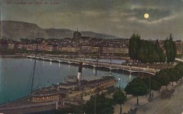 Originale alte Ansichtskarte Genf bei Mondschein, Top! 1920?